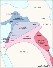 British and French control according to the Sykes-Picot Agreement